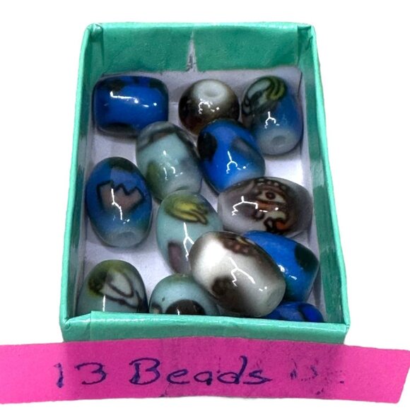 Artisan Piccasso Style Handmade Lampwork Glass Beads Artisan Crafted Blue Black - Picture 7 of 10